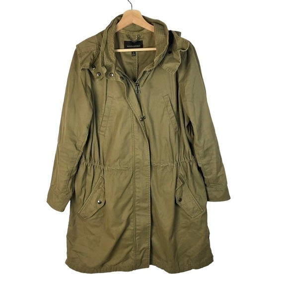 Banana Republic Olive Green Cinched Waist Relaxed Fit Parka Jacket M - Picture 1 of 4